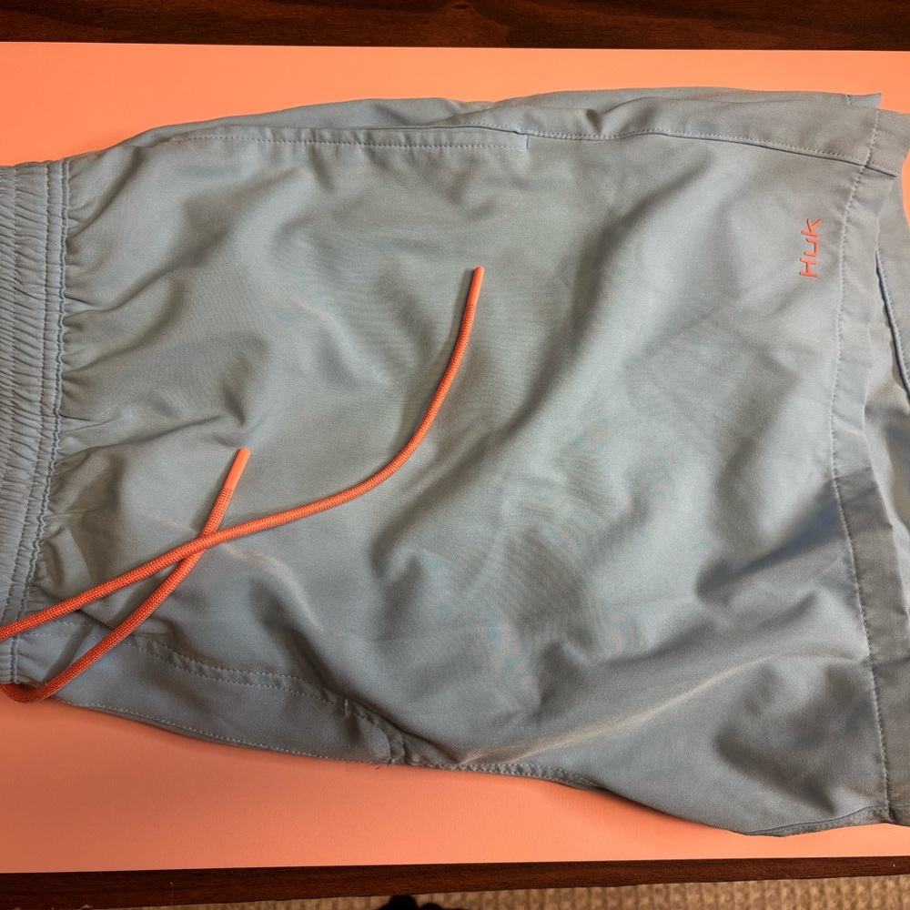 Huk Sky Blue Shorts with Coral Drawstring